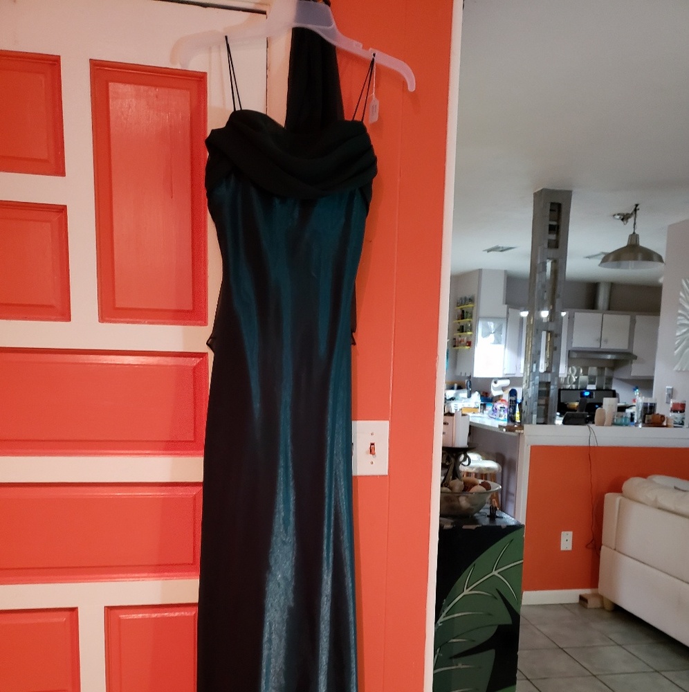 Emerald green satin shimmer bridesmaid dress